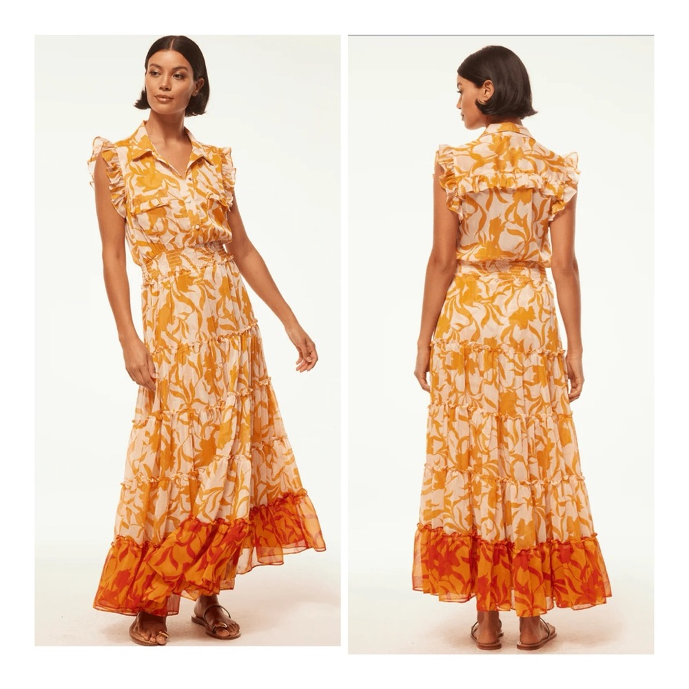 NEW MISA Los Angeles Medium‎ Trina Smocked Waist Maxi Dress In Atlas Floral